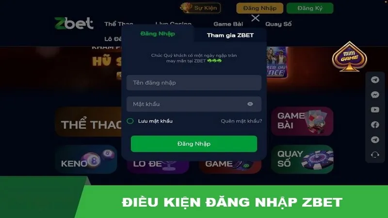 Điều kiện để người chơi có thể đăng nhập ZBET
