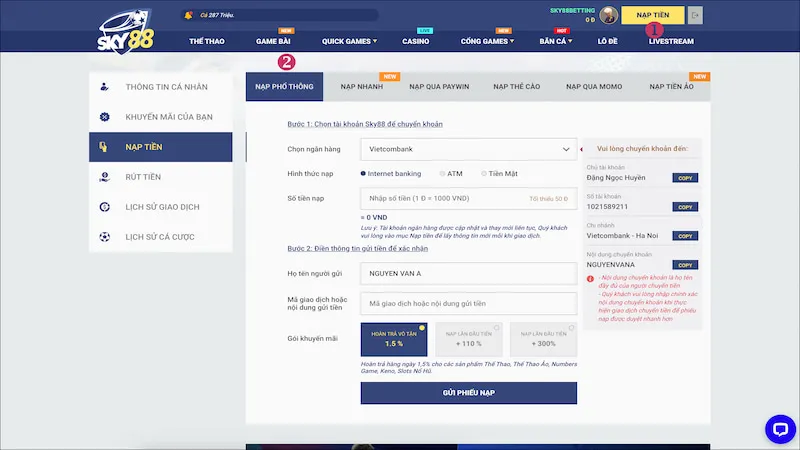 Review nhà cái Sky88 nạp rút siêu tốc, thưởng mỗi ngày